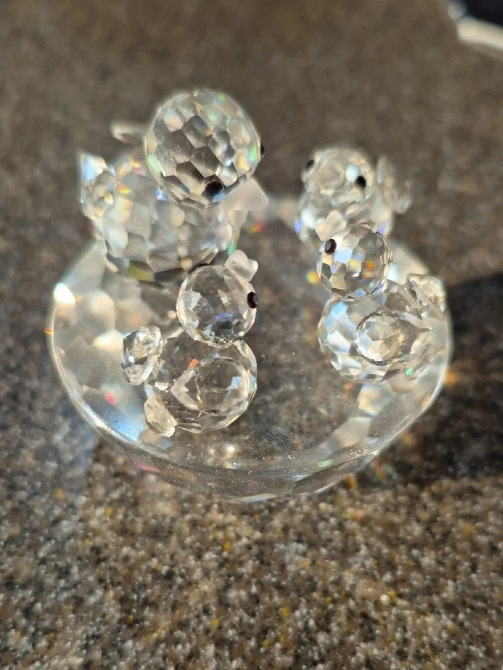 Retired Swarovski Mother Bird And Babies Figurine on Faceted Base 7470